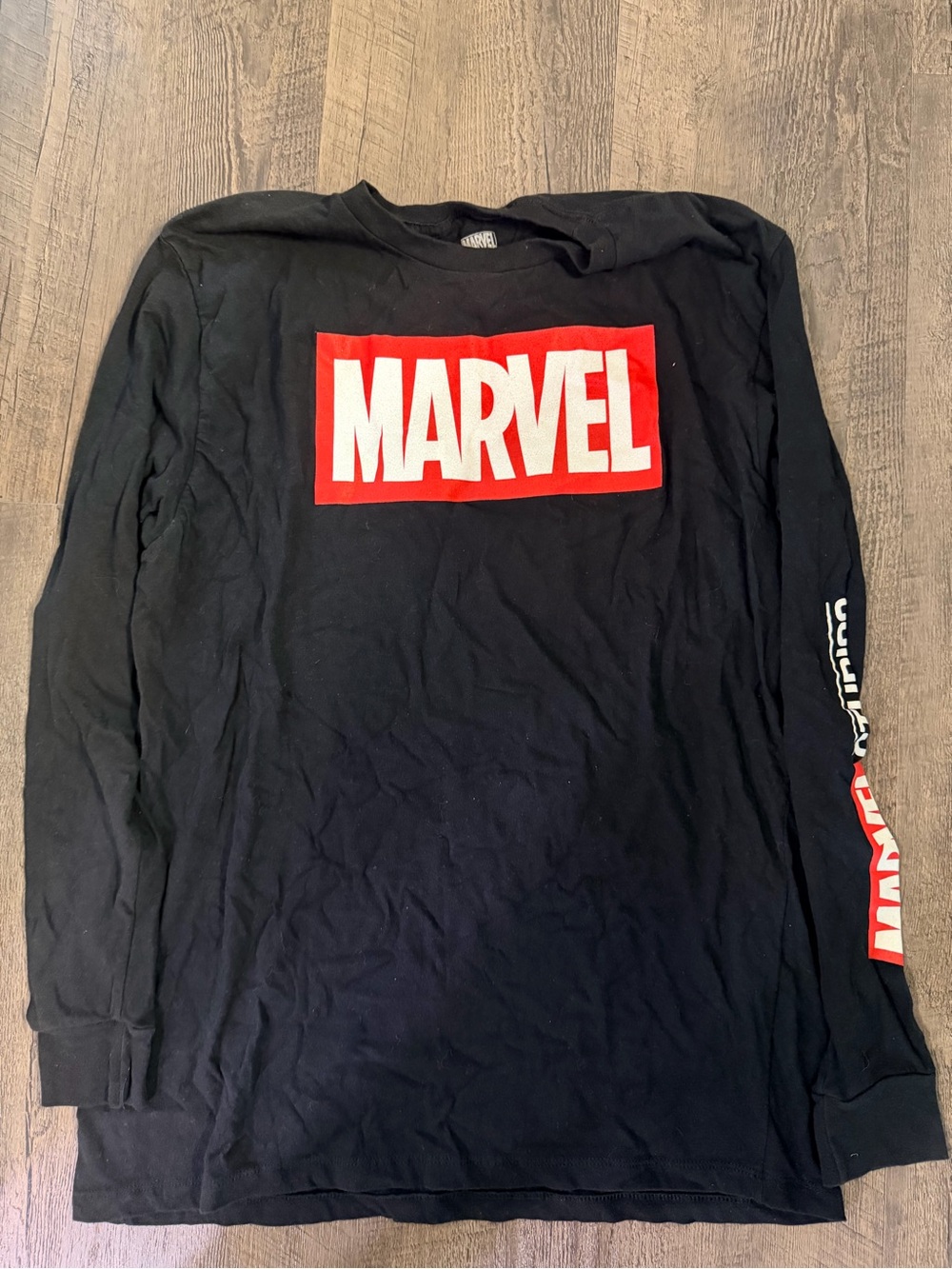 Marvel Black Long Sleeve Tee with Red & White Logo